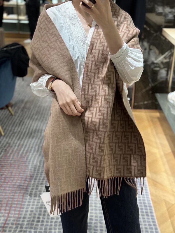 SCIARPA FF 180 CM IN LANA E CASHMERE MONOGRAM MARRONE MEDIO 411831
