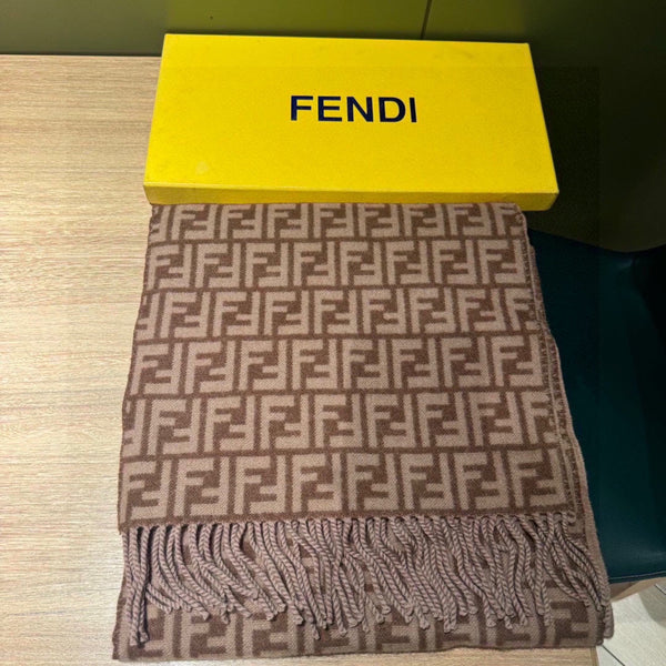 SCIARPA FF 180 CM IN LANA E CASHMERE MONOGRAM MARRONE MEDIO 411831