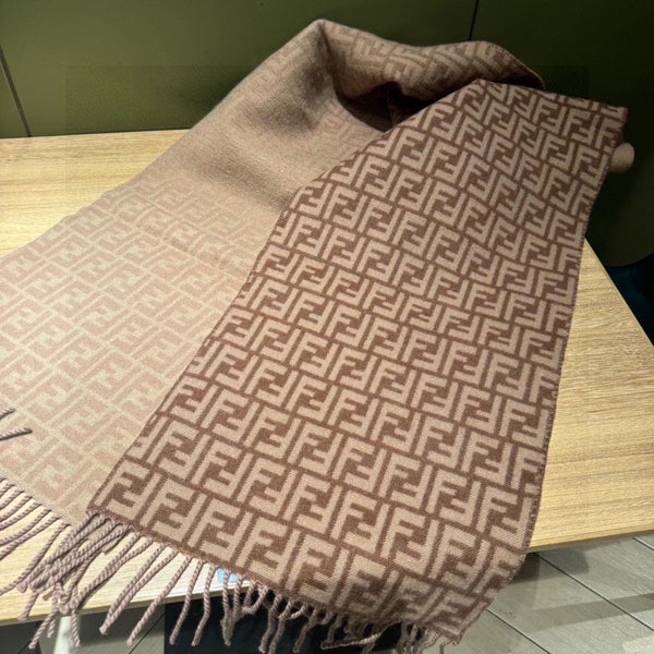 SCIARPA FF 180 CM IN LANA E CASHMERE MONOGRAM MARRONE MEDIO 411831