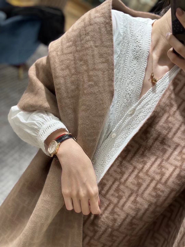 SCIARPA FF 180 CM IN LANA E CASHMERE MONOGRAM MARRONE MEDIO 411831