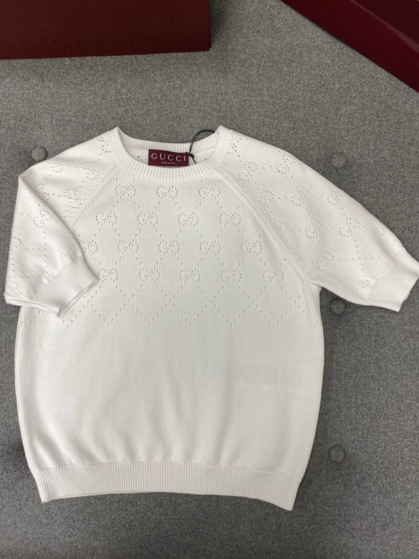 Gucci Round Neck Short Sleeves Top White Cotton