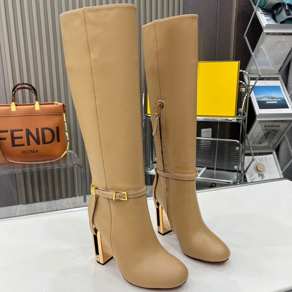 FENDI knee boots high heel beige cowhide 521211