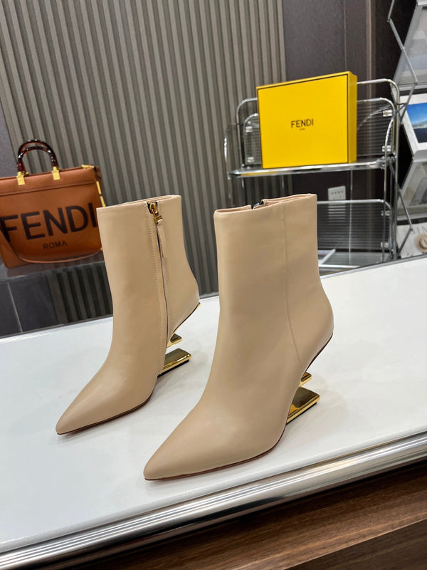 FENDI First Wedge Boots Light Beige Sheepskin 521224