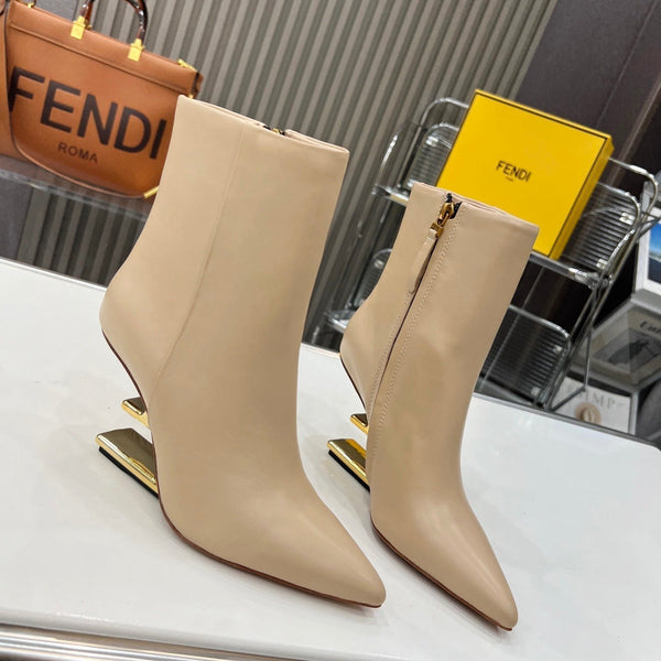FENDI First Wedge Boots Light Beige Sheepskin 521224