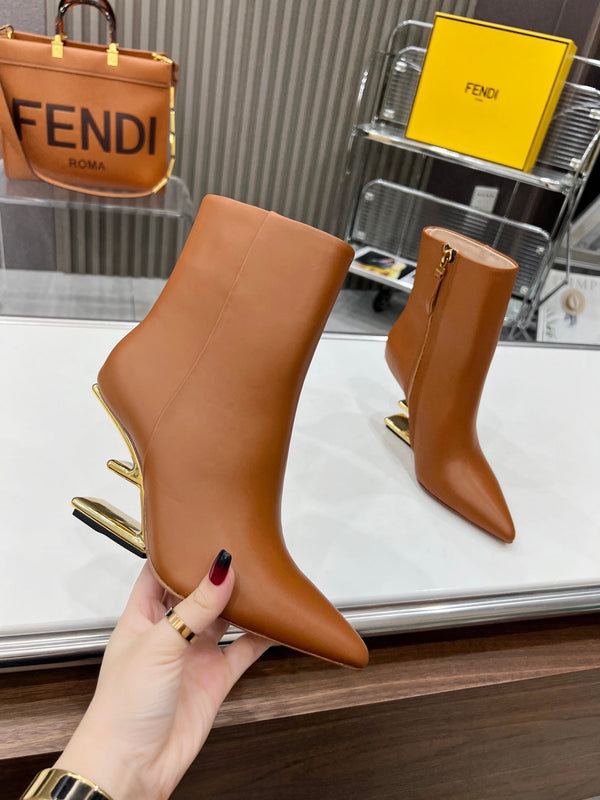 FENDI First Wedge Boots Brown Sheepskin 521223