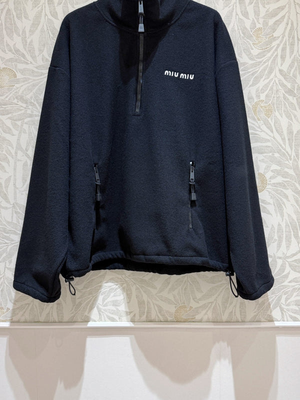 Felpa mezza pullover Miu Miu in poliestere nero