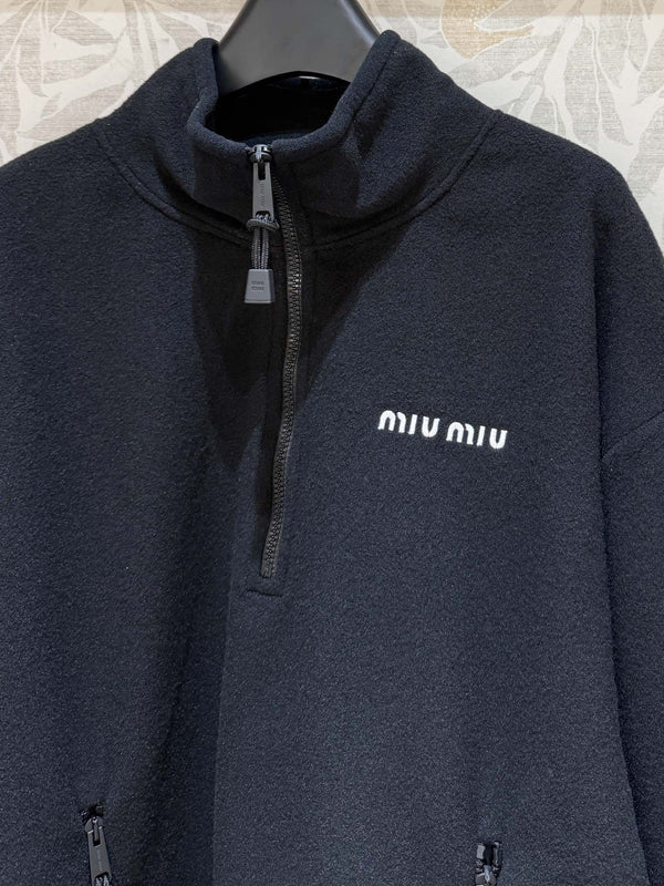 Felpa mezza pullover Miu Miu in poliestere nero