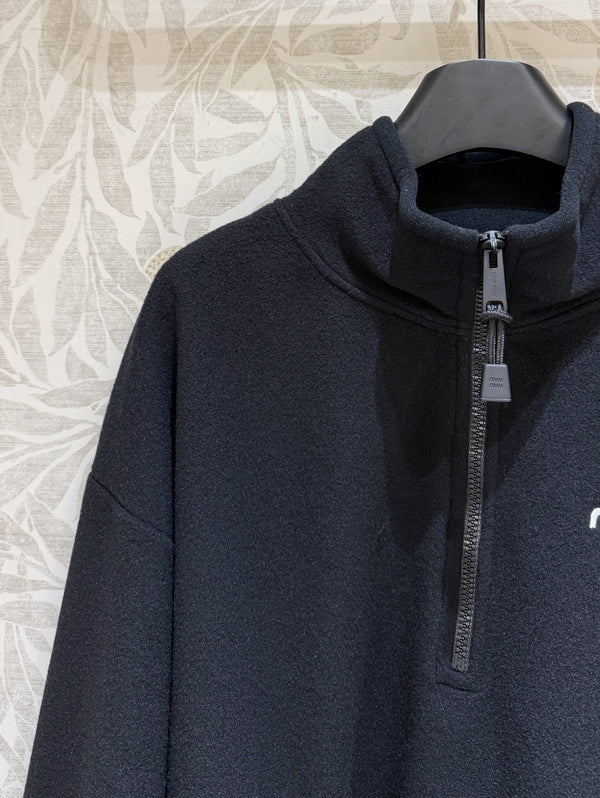 Felpa mezza pullover Miu Miu in poliestere nero