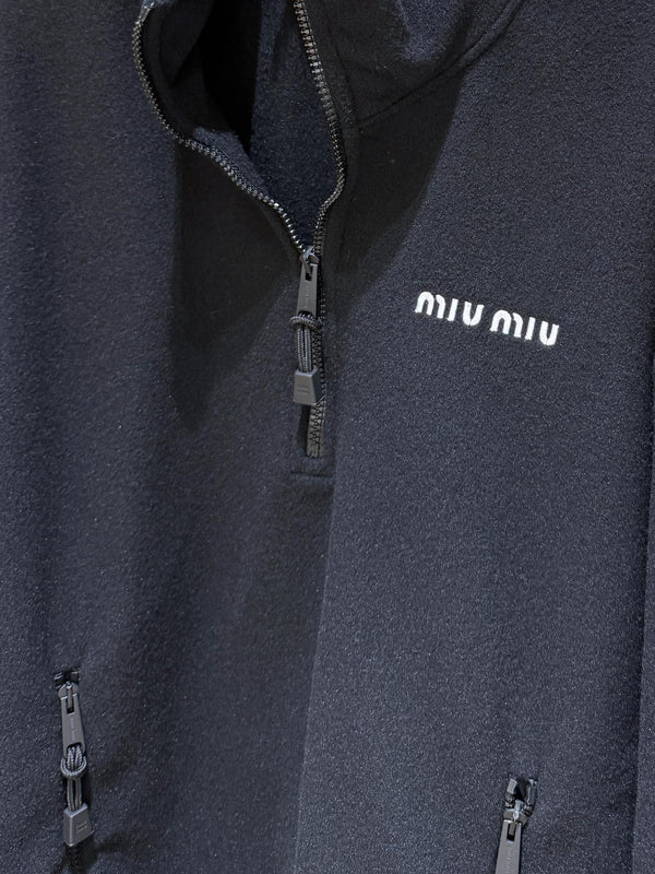 Felpa mezza pullover Miu Miu in poliestere nero