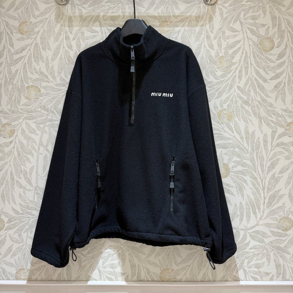 Felpa mezza pullover Miu Miu in poliestere nero