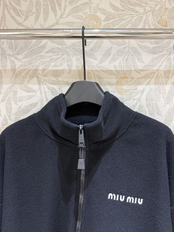 Felpa mezza pullover Miu Miu in poliestere nero