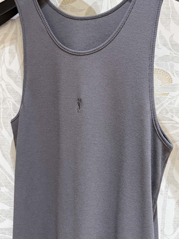 Gilet a coste YSL in cotone grigio fumo
