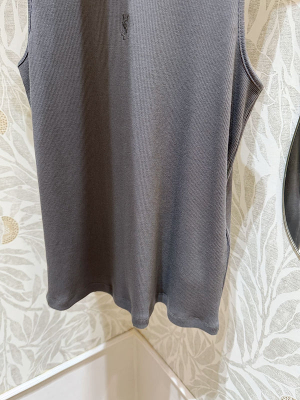 Gilet a coste YSL in cotone grigio fumo