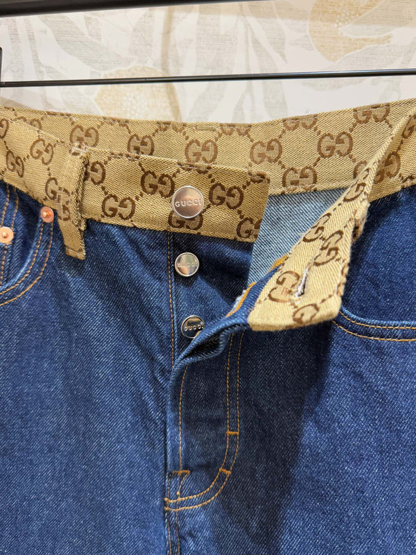 Gucci Old Flower Waist Jeans Blue Cotton