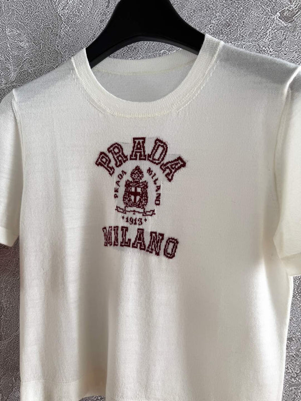 Prada Knitted Top White mix Red Cashmere
