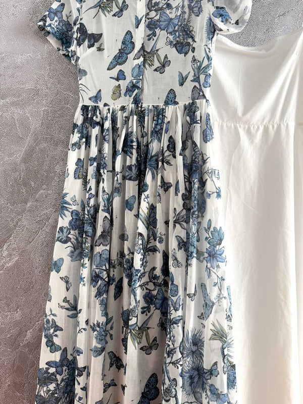CD Butterfly Dress Blue White Cotton