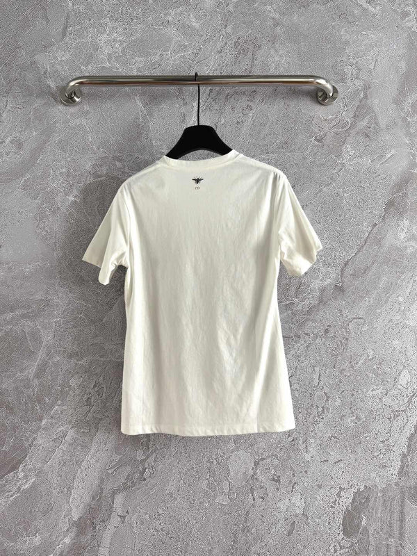 CD Butterfly T-shirt White mix colors Cotton Linen