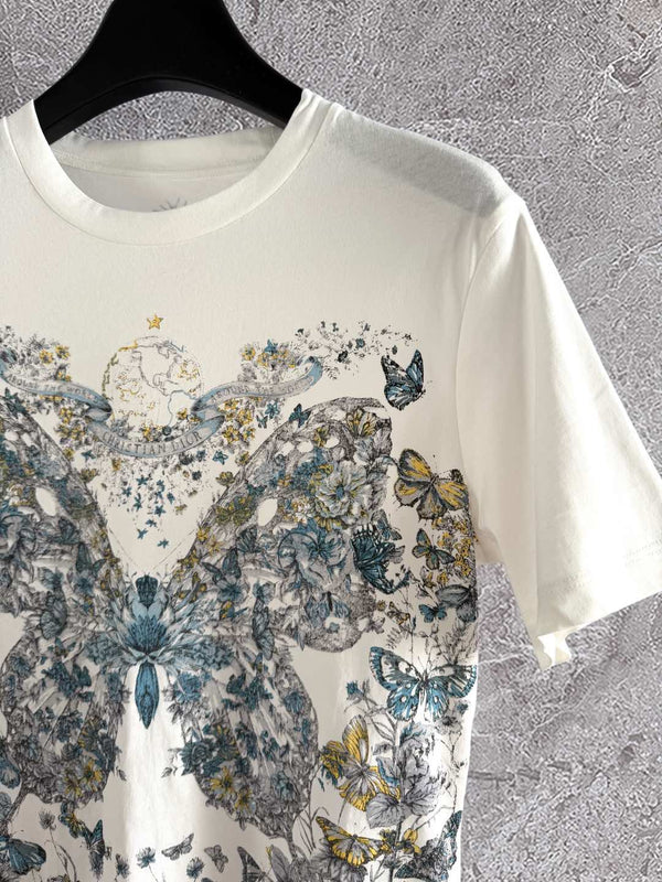 CD Butterfly T-shirt White mix colors Cotton Linen