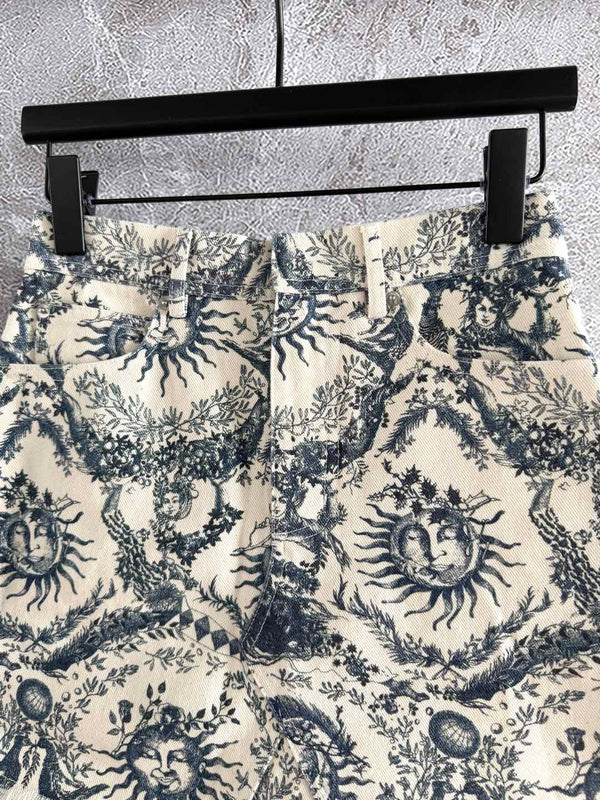 CD Sun God Skirt Beige Blue Cotton