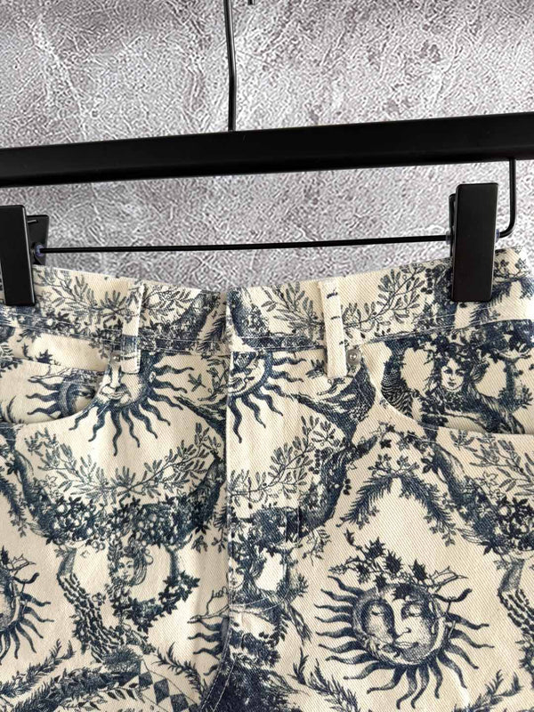 CD Sun God Skirt Beige Blue Cotton