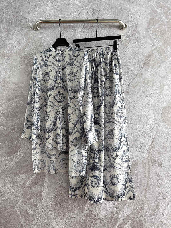 CD Sun God Shirt Beige Blue Cotton