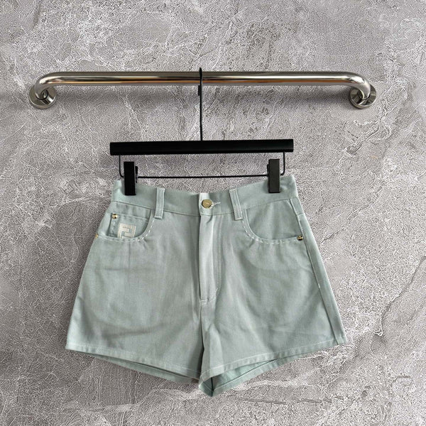 Fendi Hand-made Needle-picking Shorts Blue Green Cotton