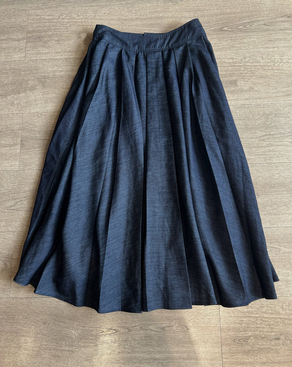 CD Single-breasted Long Umbrella Skirt Blue Cotton