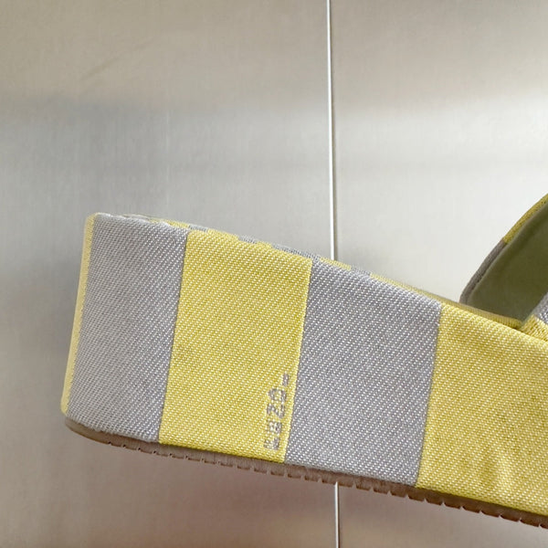 Ciabatte flatform in tela grigia gialla FF Sunshine 65