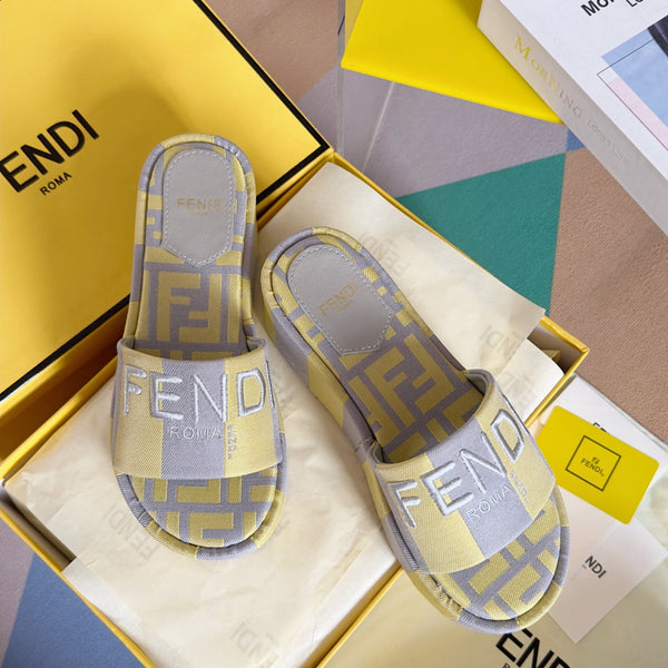 Ciabatte flatform in tela grigia gialla FF Sunshine 65