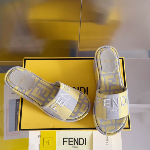 Ciabatte flatform in tela grigia gialla FF Sunshine 65