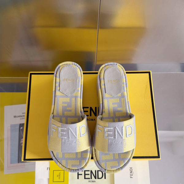 Ciabatte flatform in tela grigia gialla FF Sunshine 65