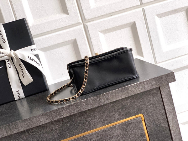 CC Mini Flap Bag 15 With Handle Black Lambskin