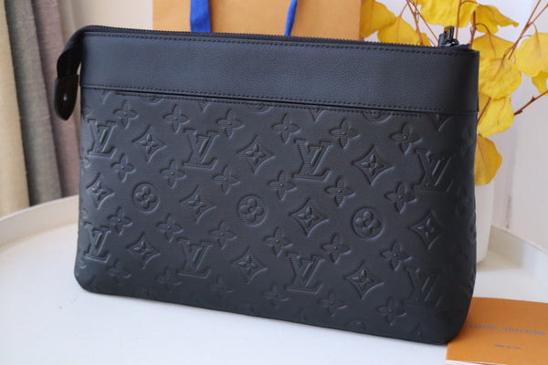 LV M82545 Embossed Takeoff Pouch  Black Monogram Shadow Cowhide  179421