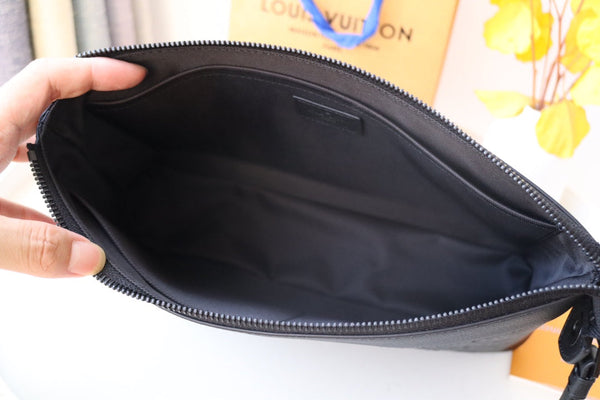 LV M82545 Embossed Takeoff Pouch  Black Monogram Shadow Cowhide  179421