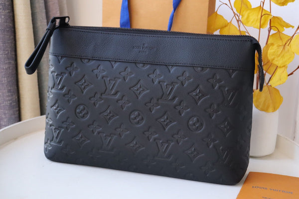 LV M82545 Embossed Takeoff Pouch  Black Monogram Shadow Cowhide  179421