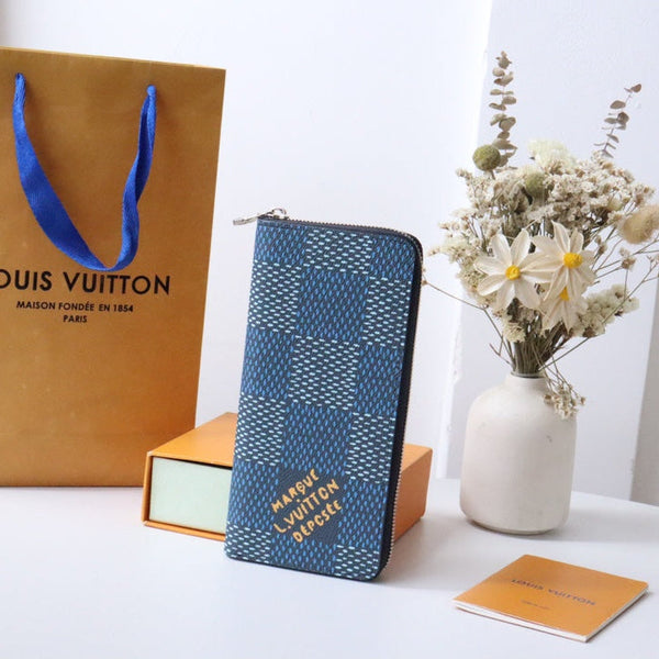 LV Zippy Wallet Vertical Blue Damier Heritage Canvas 217110