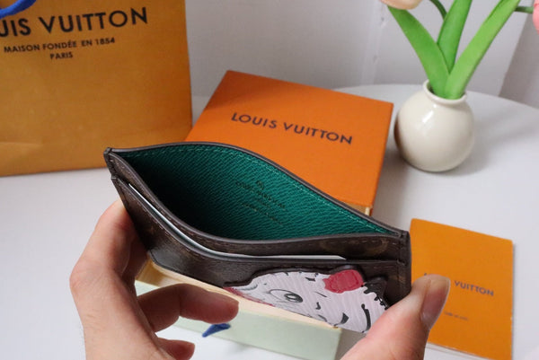 Porta carte di credito LV x SY Horse in tela monogramma marrone verde 204656