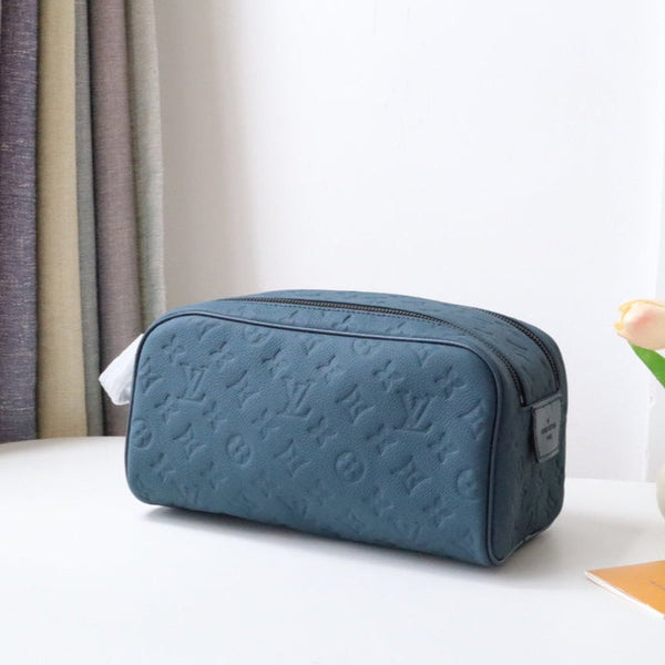 LV Dopp Kit Toiletry Bag Blue-Gray Taurillon Monogram Leather 217069