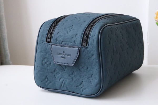 LV Dopp Kit Toiletry Bag Blue-Gray Taurillon Monogram Leather 217069