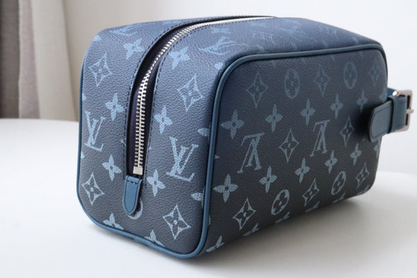 LV Locker Dopp Kit Khaki Blue Monogram Canvas 224139