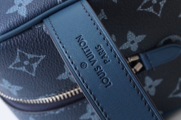 LV Locker Dopp Kit Khaki Blue Monogram Canvas 224139
