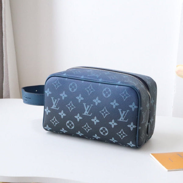 LV Locker Dopp Kit Khaki Blue Monogram Canvas 224139
