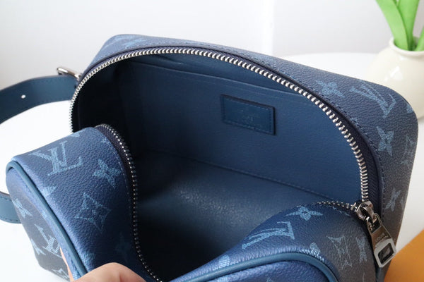 LV Locker Dopp Kit Khaki Blue Monogram Canvas 224139