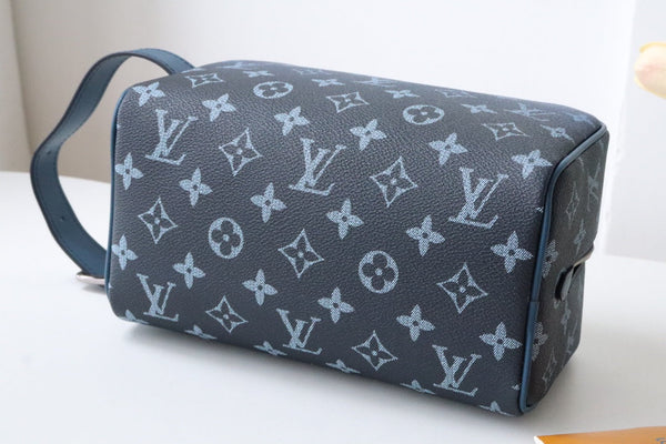 LV Locker Dopp Kit Khaki Blue Monogram Canvas 224139