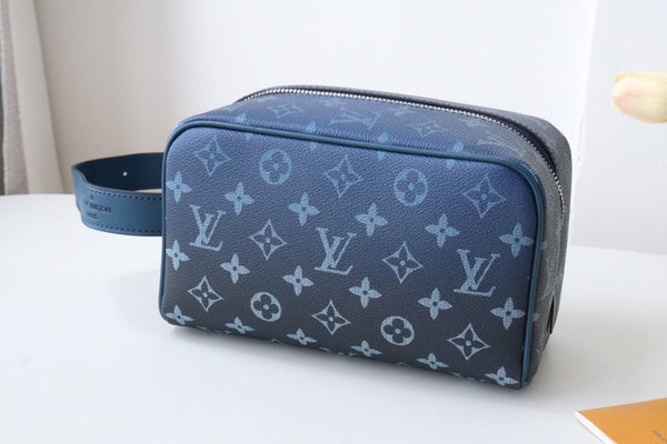 LV Locker Dopp Kit Khaki Blue Monogram Canvas 224139