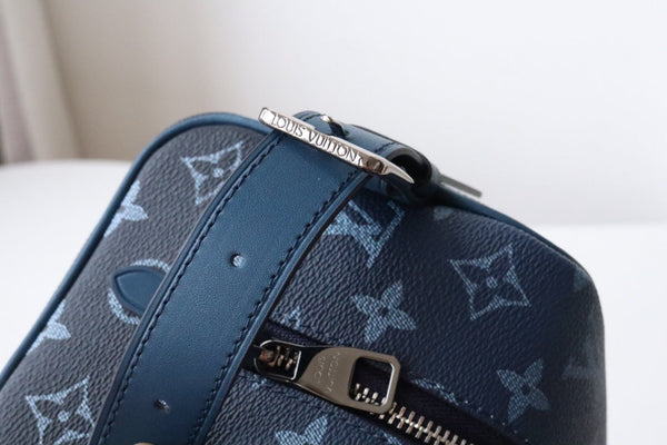 LV Locker Dopp Kit Khaki Blue Monogram Canvas 224139