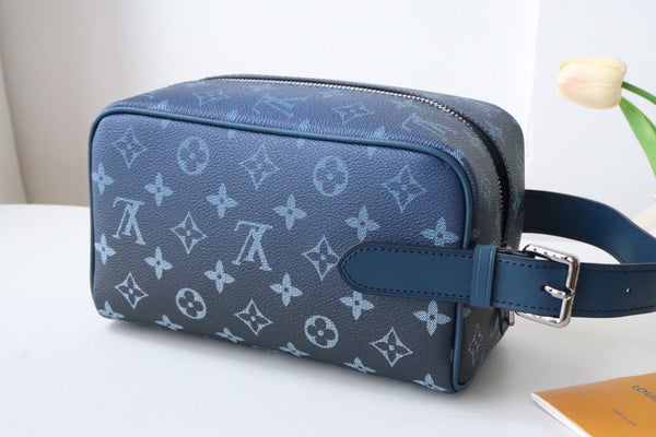 LV Locker Dopp Kit Khaki Blue Monogram Canvas 224139
