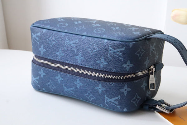 LV Locker Dopp Kit Khaki Blue Monogram Canvas 224139