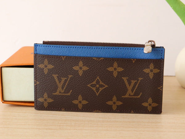 Porta carte con cerniera LV in tela monogramma blu e pelle di vitello 224122