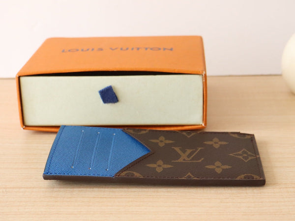 Porta carte con cerniera LV in tela monogramma blu e pelle di vitello 224122